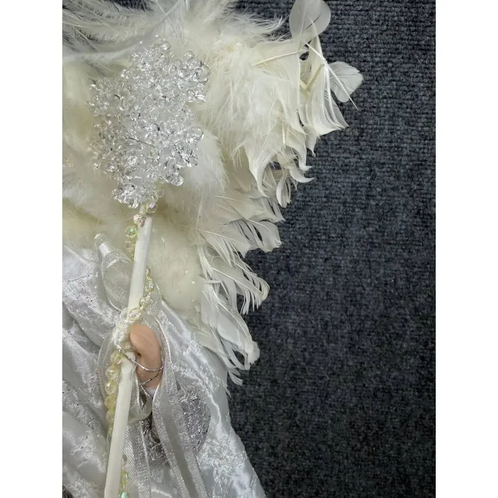 Vintage Angel Doll White Feather Wings Christmas Decor Tree Topper